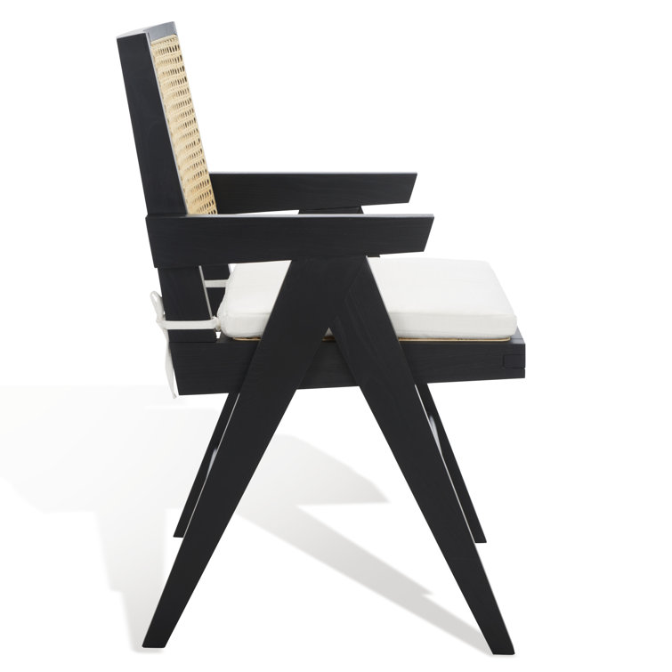 Colette Contemporary Black and Natural Ash Wood Rattan Dining Armchair