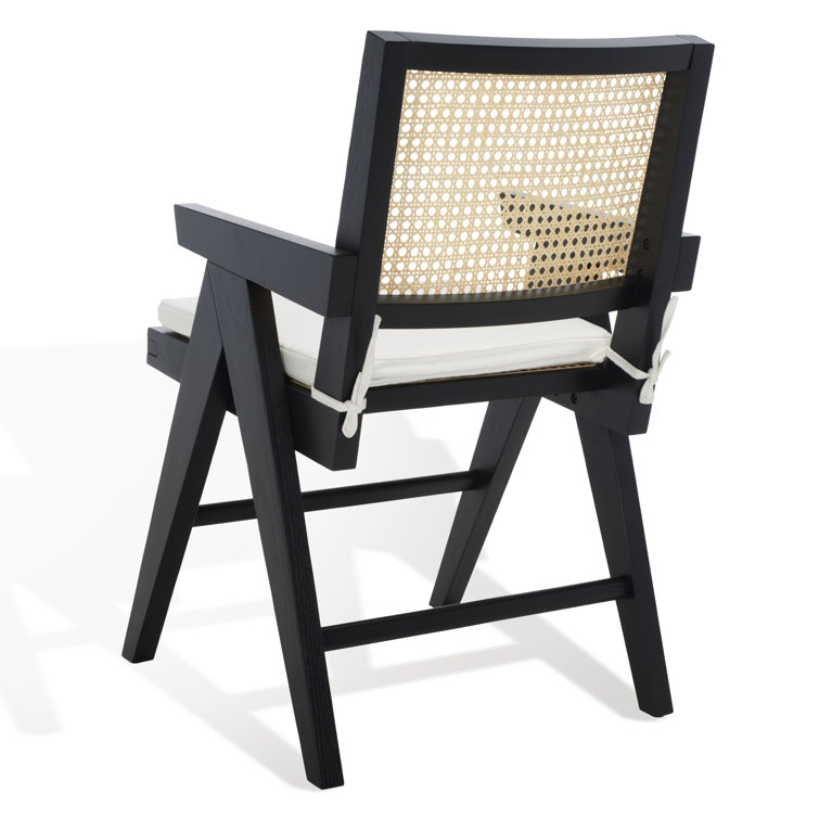 Colette Contemporary Black and Natural Ash Wood Rattan Dining Armchair