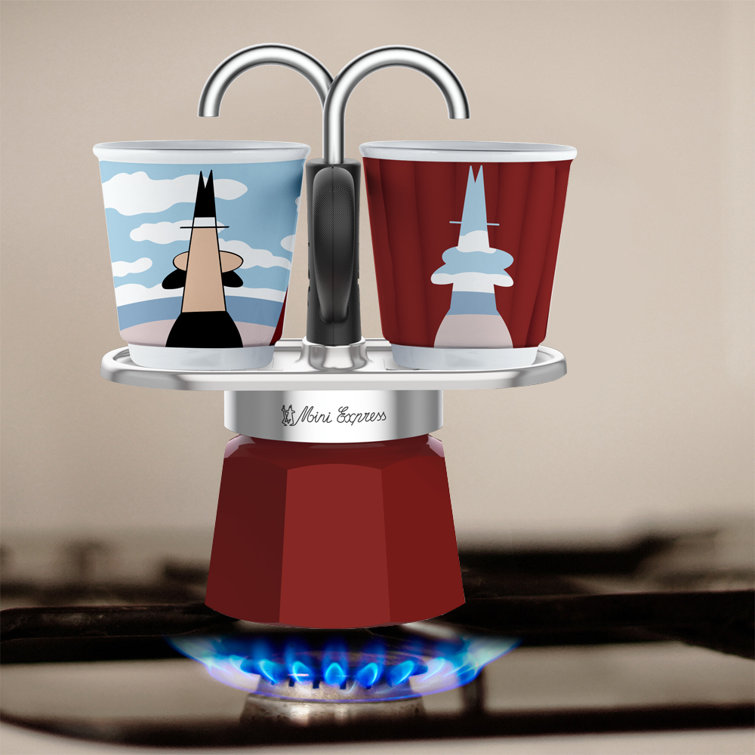 Bialetti Red Aluminum Mini Express 2-Cup Coffee Percolator Set