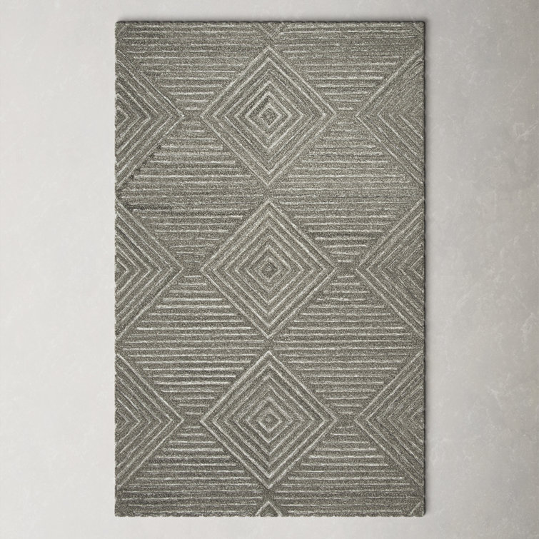 Gray Geometric Handwoven Wool Area Rug, 3' x 5'