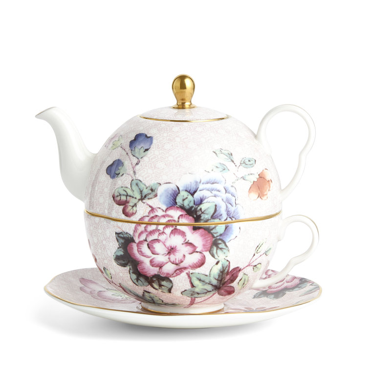 Floral Multicolor Bone China Teapot and Teacup Set