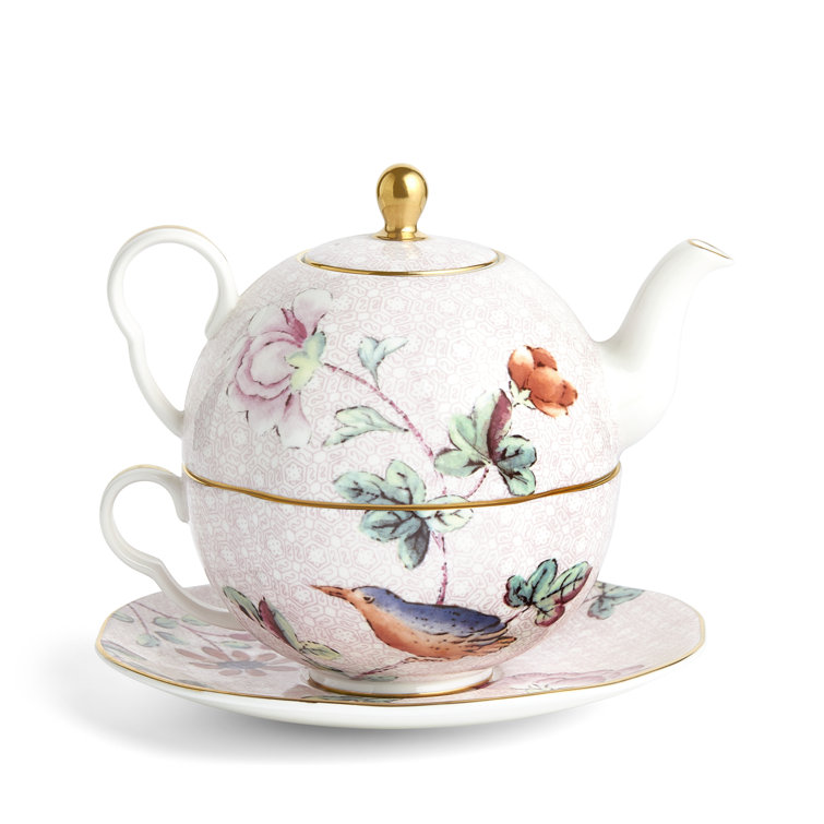 Floral Multicolor Bone China Teapot and Teacup Set