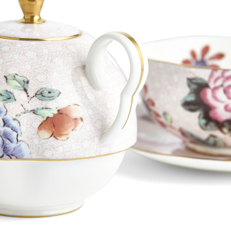 Floral Multicolor Bone China Teapot and Teacup Set