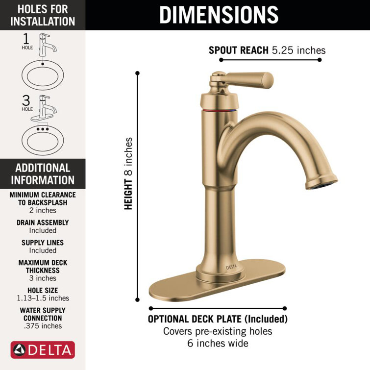 Champagne Bronze Single Handle Bathroom Faucet with Diamond Seal Technology