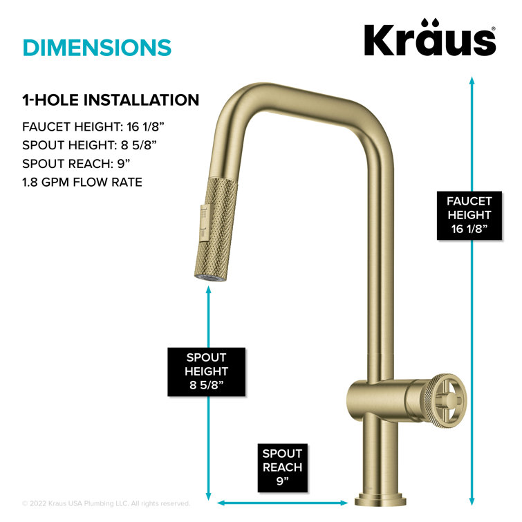 Brushed Gold Industrial Pull-Down Kitchen Faucet with Spray