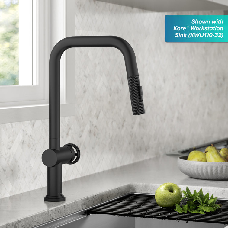 Matte Black Industrial Pull-Down Kitchen Faucet with Spray