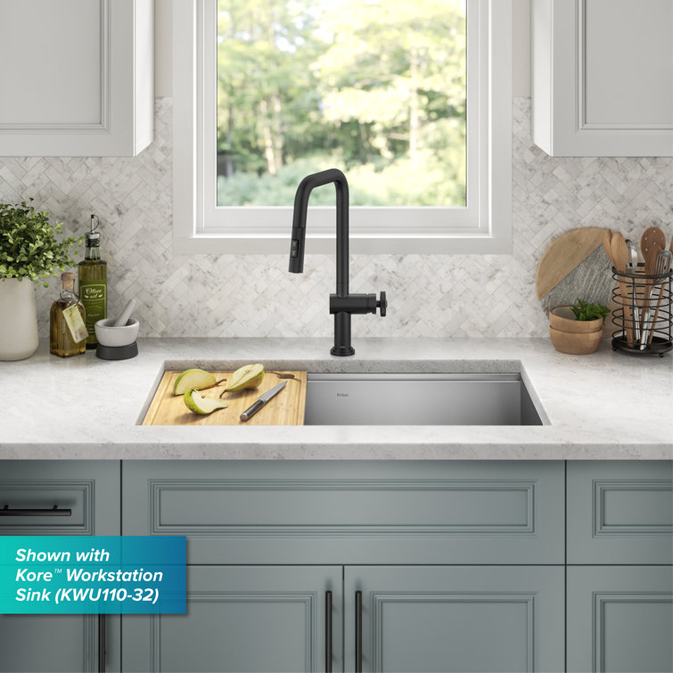 Matte Black Industrial Pull-Down Kitchen Faucet with Spray