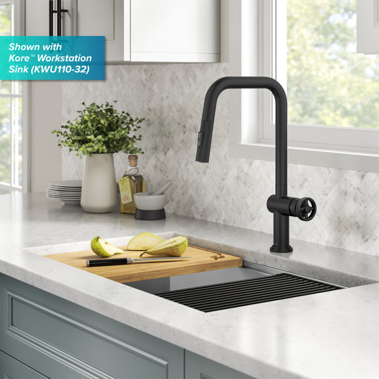 Matte Black Industrial Pull-Down Kitchen Faucet with Spray