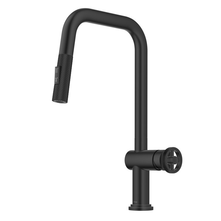Matte Black Industrial Pull-Down Kitchen Faucet with Spray