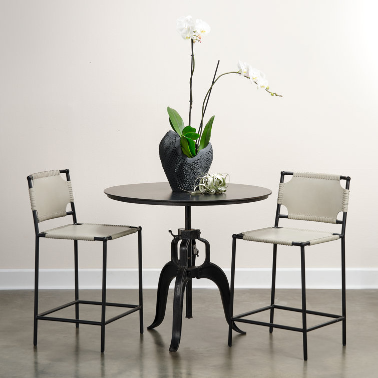 Gunmetal Gray Round Industrial Crank Counter Height Table