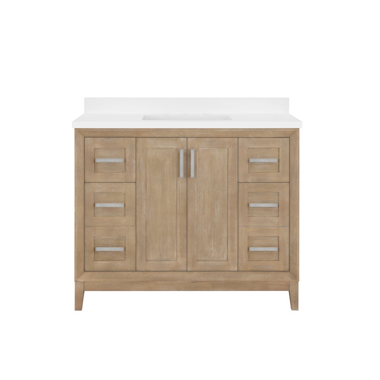 Antique Oak 42" Freestanding Bathroom Vanity with Marble Top