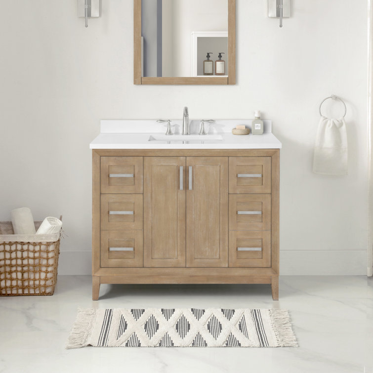 Antique Oak 42" Freestanding Bathroom Vanity with Marble Top