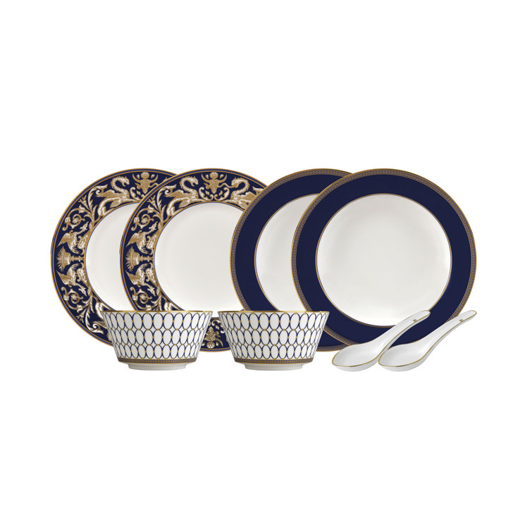 Navy and Gold Porcelain 8-Piece Dinnerware Set