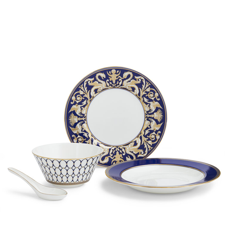 Navy and Gold Porcelain 8-Piece Dinnerware Set