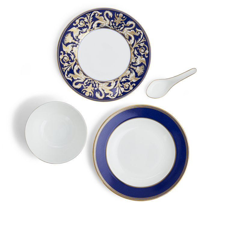 Navy and Gold Porcelain 8-Piece Dinnerware Set