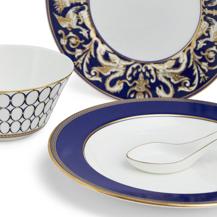 Navy and Gold Porcelain 8-Piece Dinnerware Set