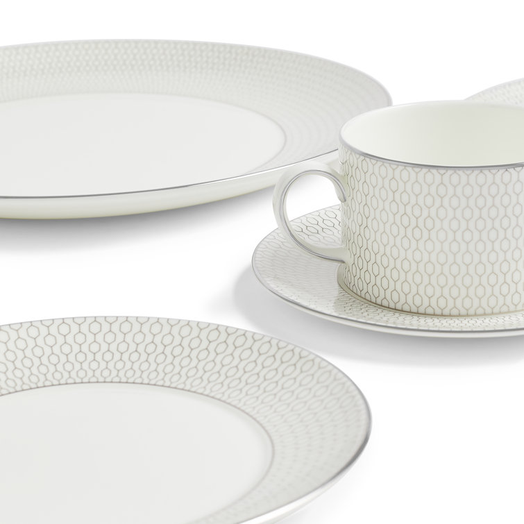 Gio Platinum 5-Piece White Porcelain Dinnerware Set