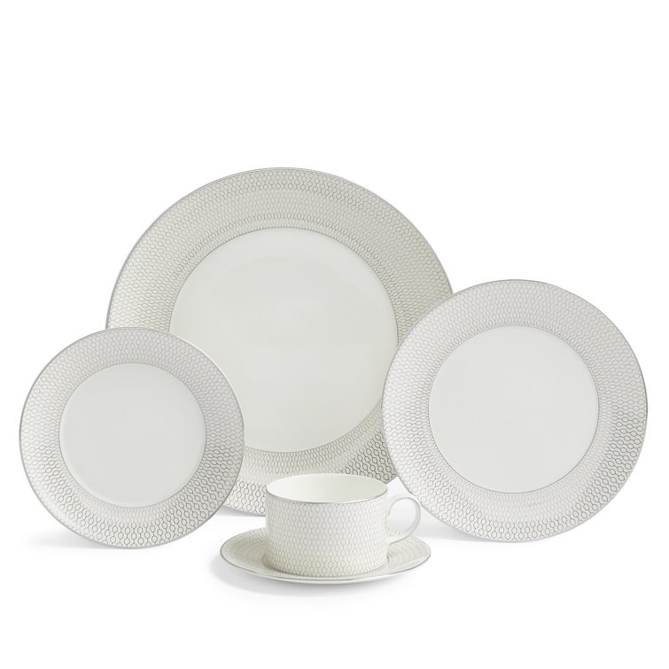 Gio Platinum 5-Piece White Porcelain Dinnerware Set