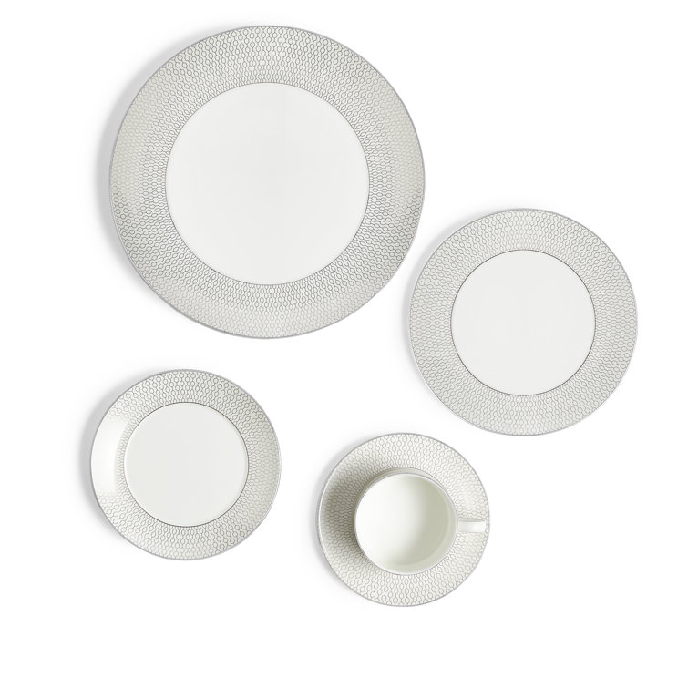 Gio Platinum 5-Piece White Porcelain Dinnerware Set