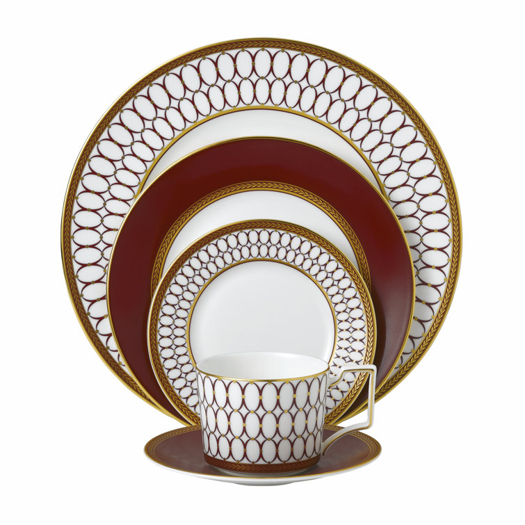 Renaissance Red and White Porcelain 5 Piece Dinnerware Set
