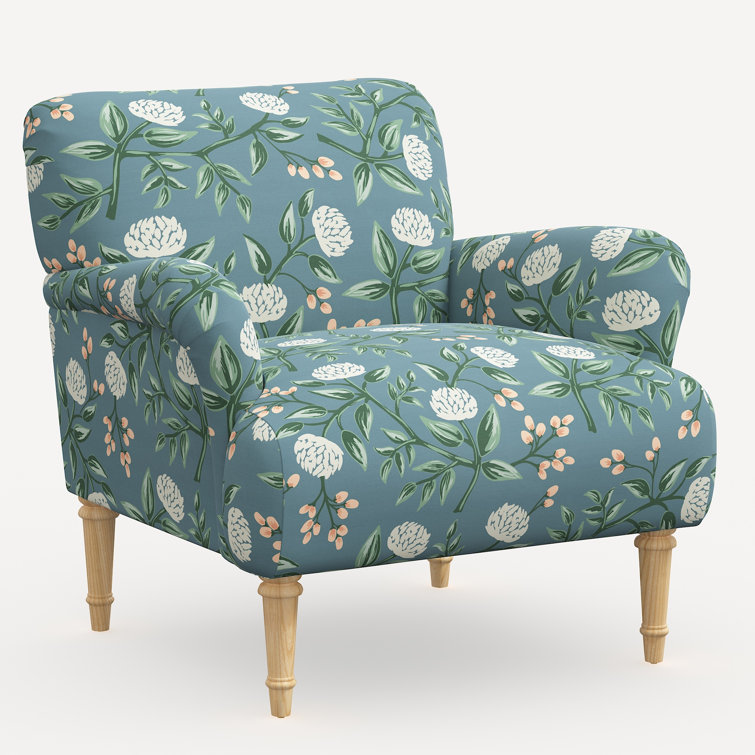 Emerald Peonies Linen Blend Traditional Armchair