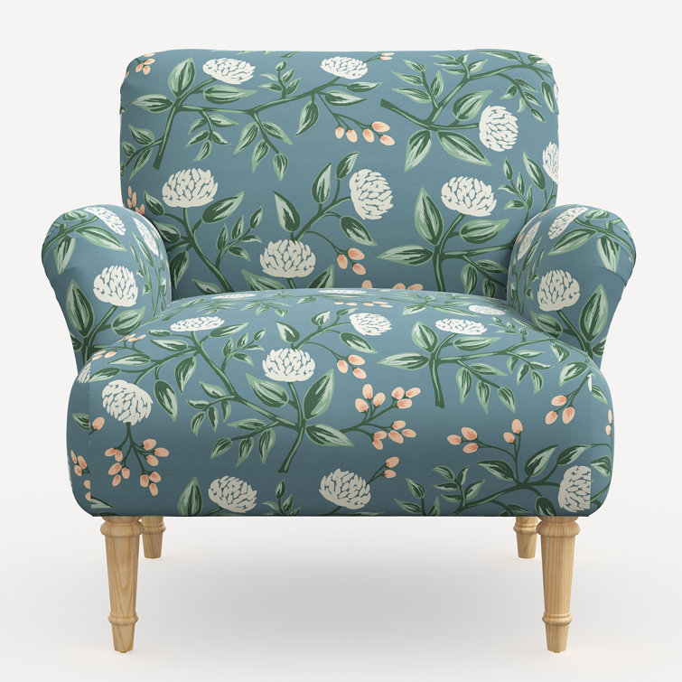 Emerald Peonies Linen Blend Traditional Armchair