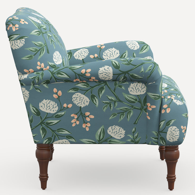 Emerald Peonies Linen Blend Traditional Armchair