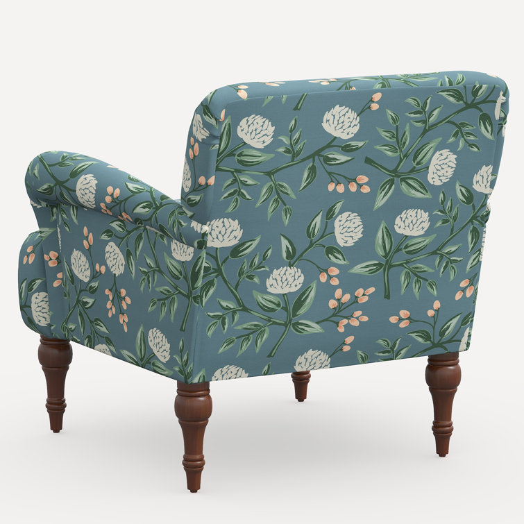 Emerald Peonies Linen Blend Traditional Armchair