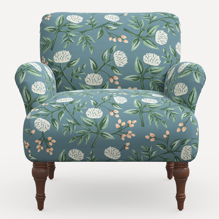 Emerald Peonies Linen Blend Traditional Armchair