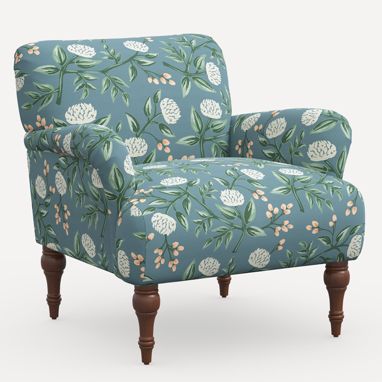 Emerald Peonies Linen Blend Traditional Armchair
