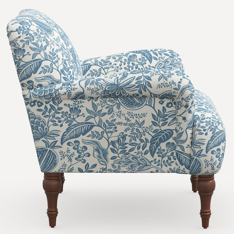 Peacock Blue Pomegranate Linen Blend Rolled Arm Accent Chair