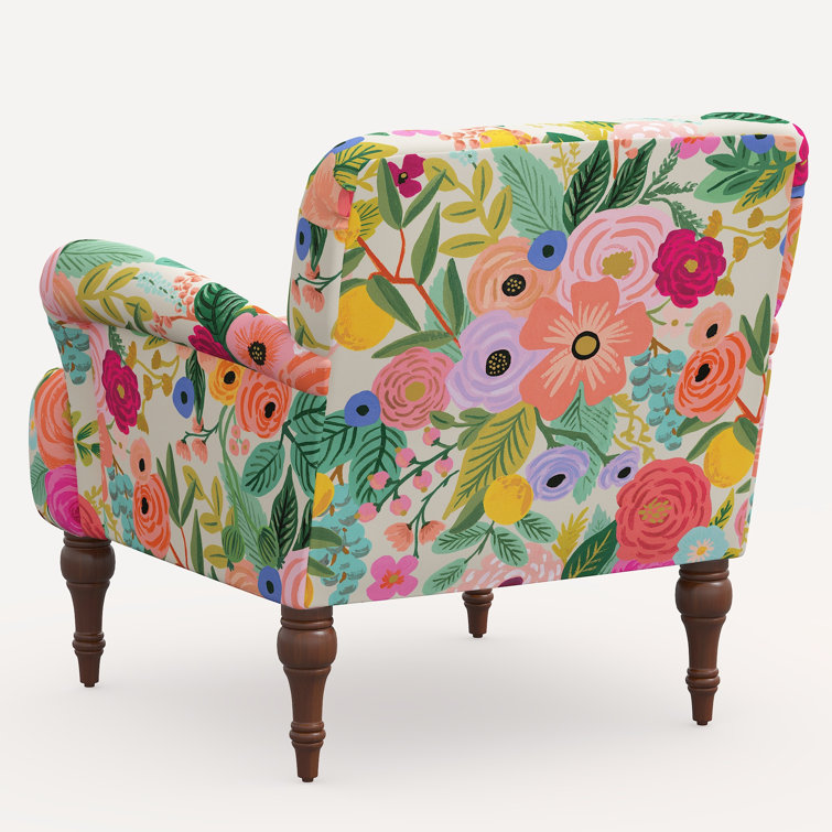 Floral Linen Blend Armchair with Espresso Legs