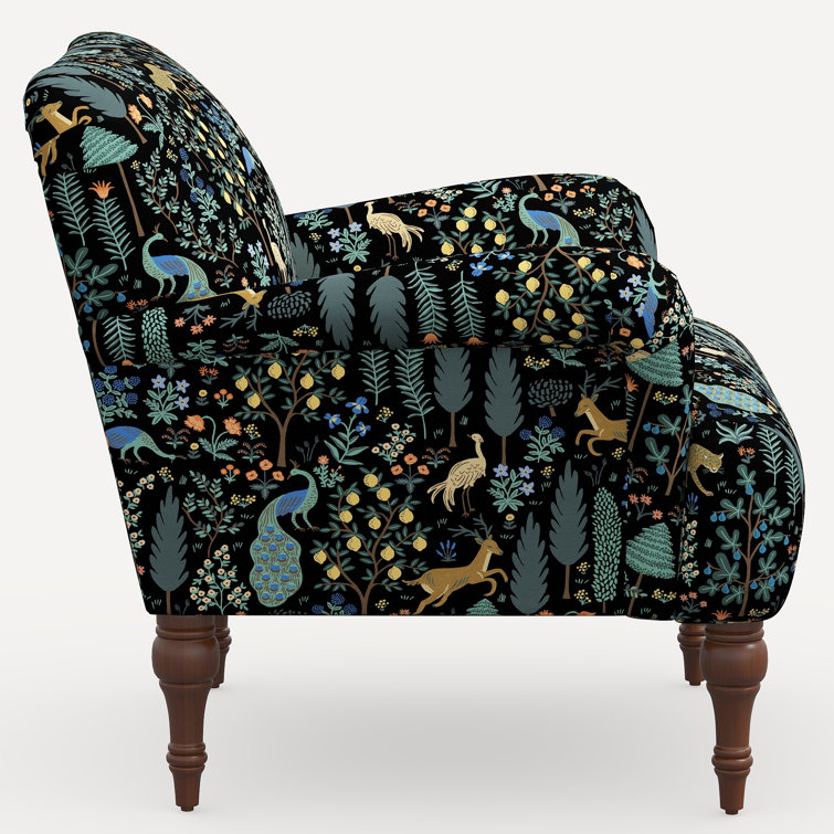 Black Menagerie Linen Blend Armchair with Espresso Legs