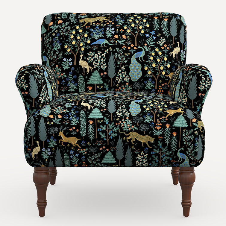 Black Menagerie Linen Blend Armchair with Espresso Legs