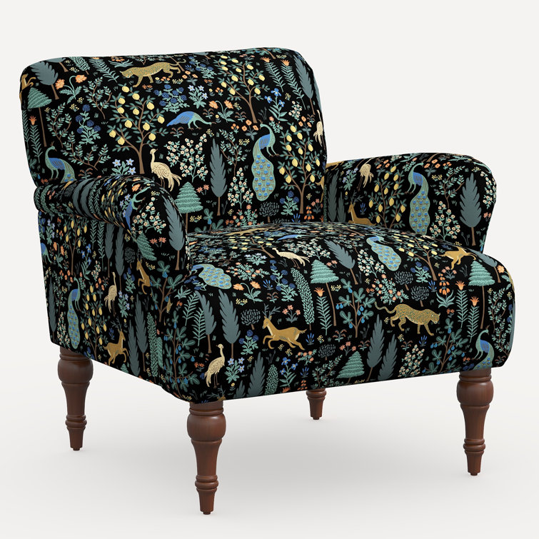 Black Menagerie Linen Blend Armchair with Espresso Legs
