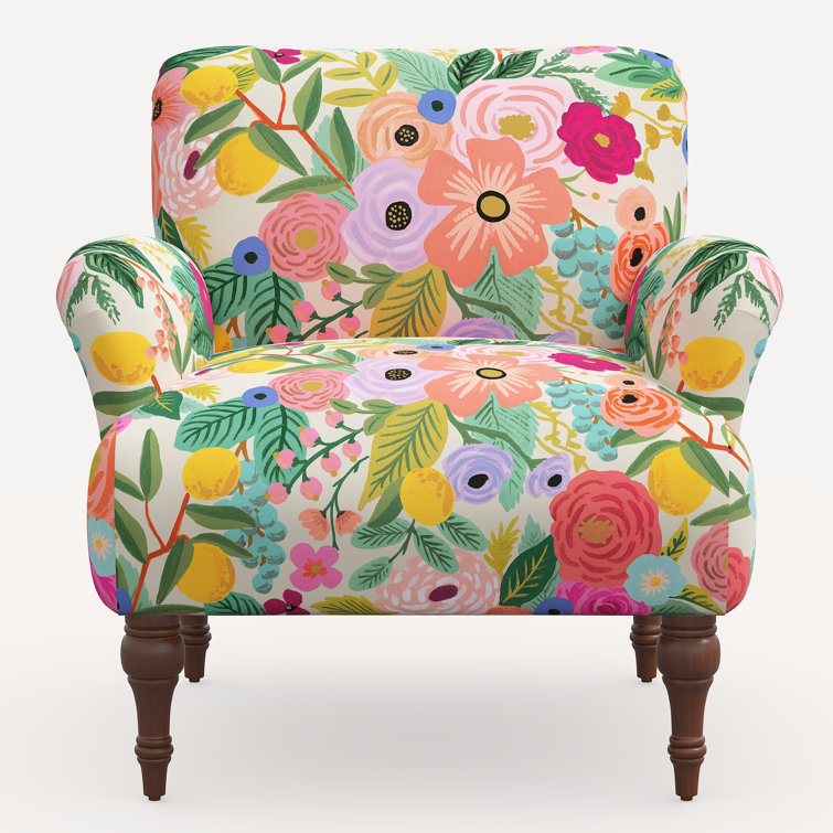 Floral Linen Blend Armchair with Espresso Legs