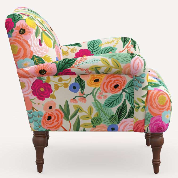 Floral Linen Blend Armchair with Espresso Legs