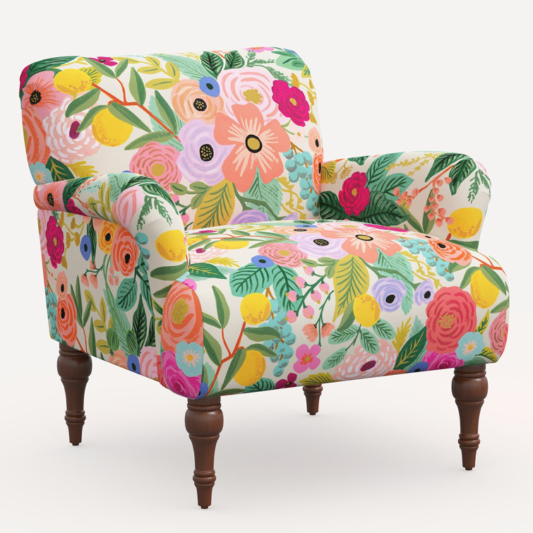 Floral Linen Blend Armchair with Espresso Legs