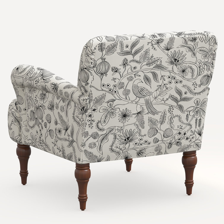 Black and White Floral Linen Blend Accent Armchair