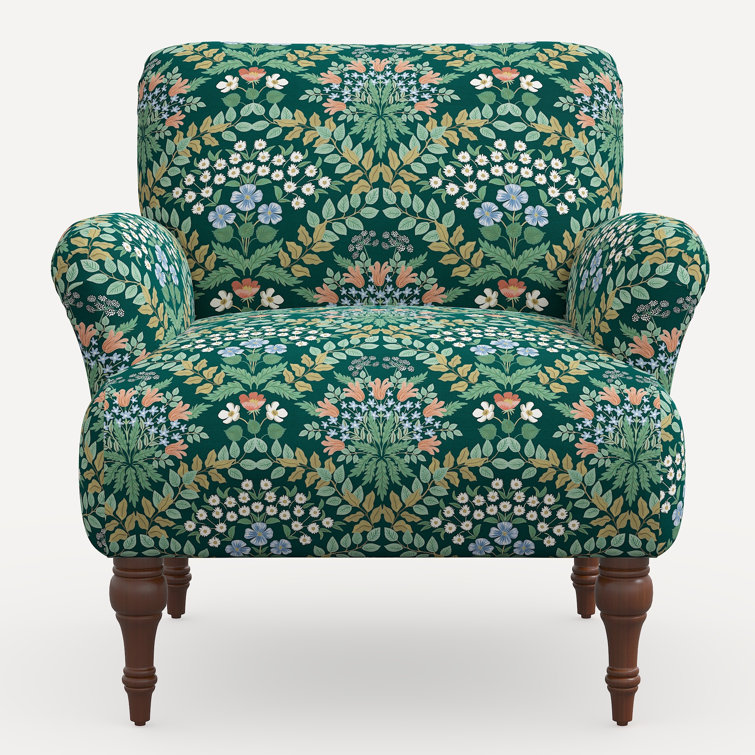 Emerald Bramble Linen Blend Accent Armchair with Espresso Legs