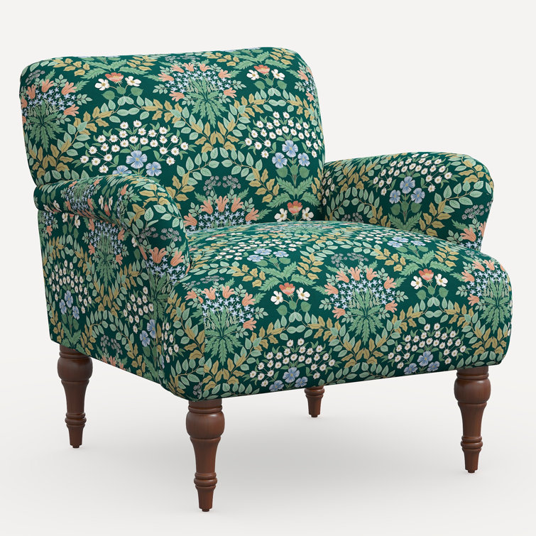 Emerald Bramble Linen Blend Accent Armchair with Espresso Legs