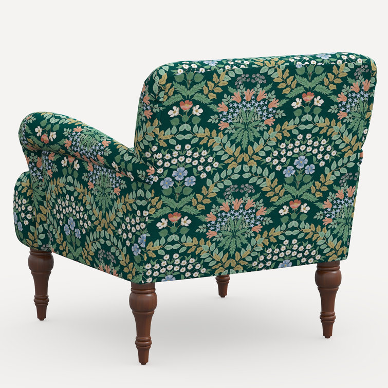 Emerald Bramble Linen Blend Accent Armchair with Espresso Legs