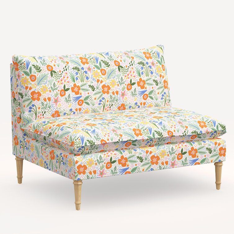 Mérida Floral Linen Blend Armless Settee with Pine Legs