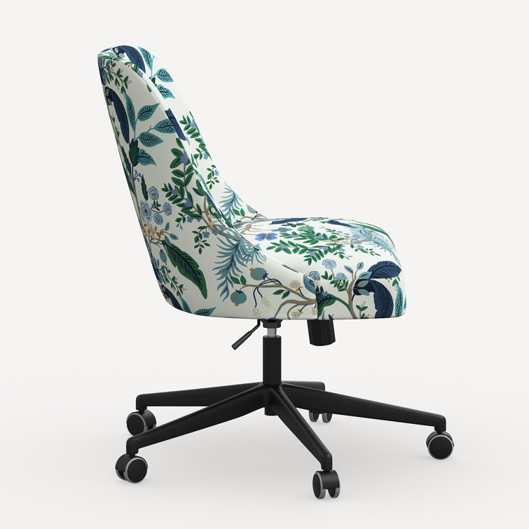 Peacock Blue and White Linen Upholstered Office Chair