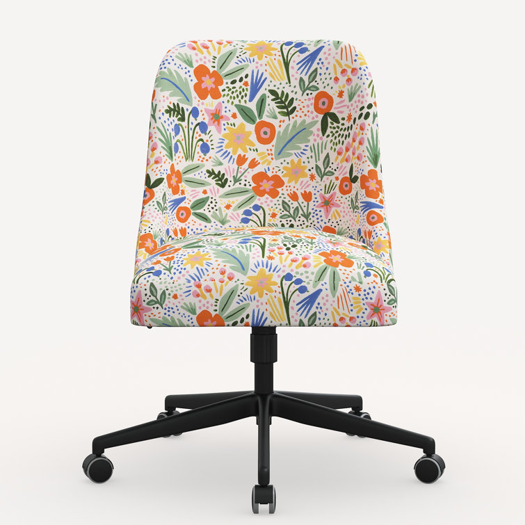 Floral Multi Linen Upholstered Adjustable Desk Chair