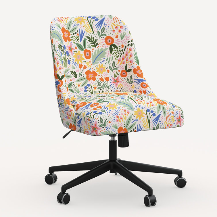 Floral Multi Linen Upholstered Adjustable Desk Chair