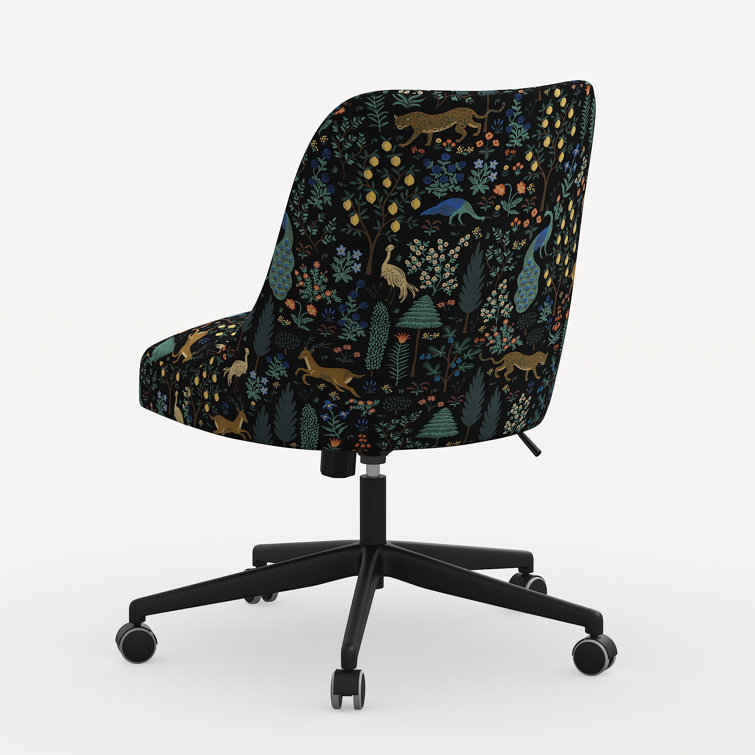 Black Linen Upholstered Office Chair with Floral Print
