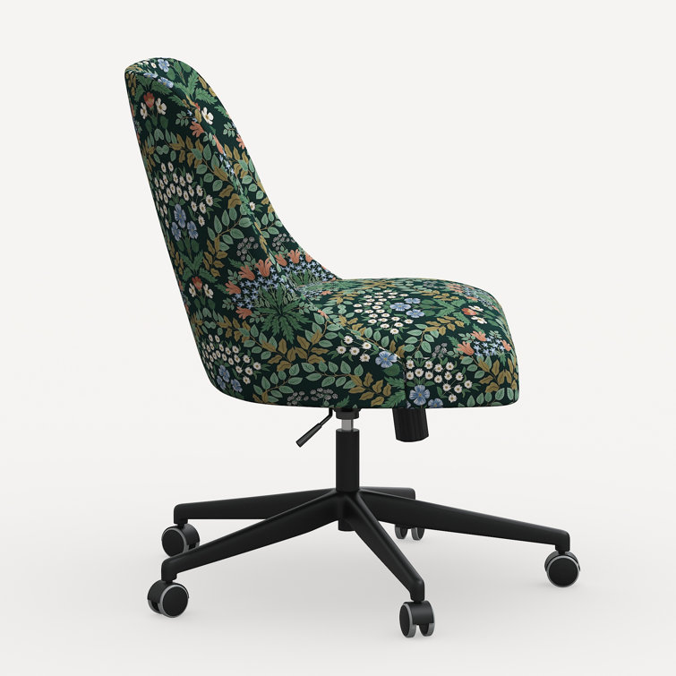 Emerald Floral Linen Upholstered Adjustable Desk Chair