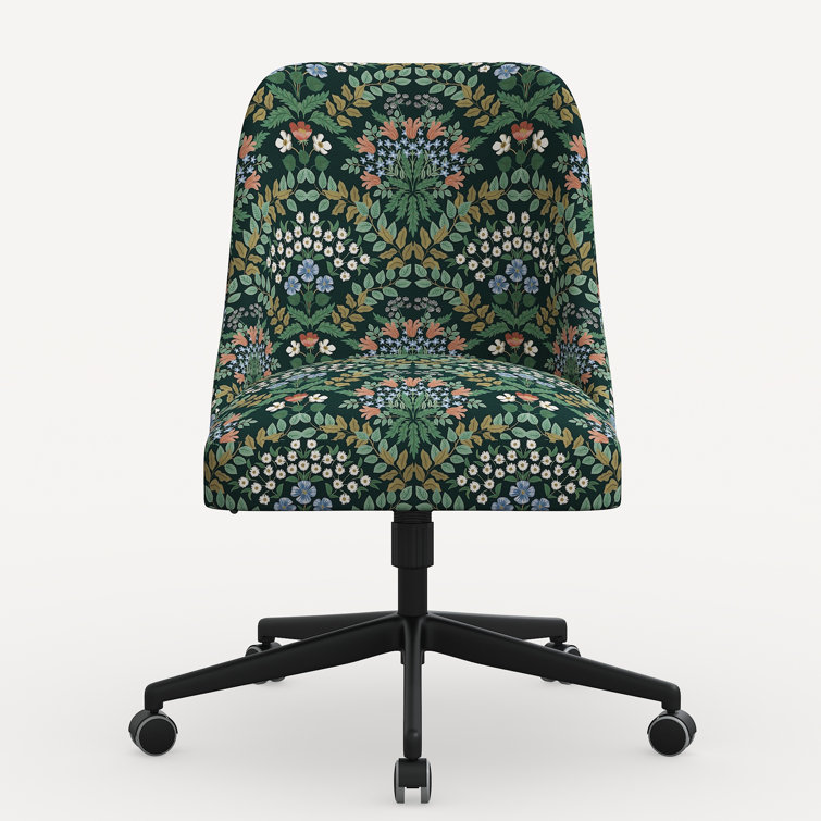 Emerald Floral Linen Upholstered Adjustable Desk Chair