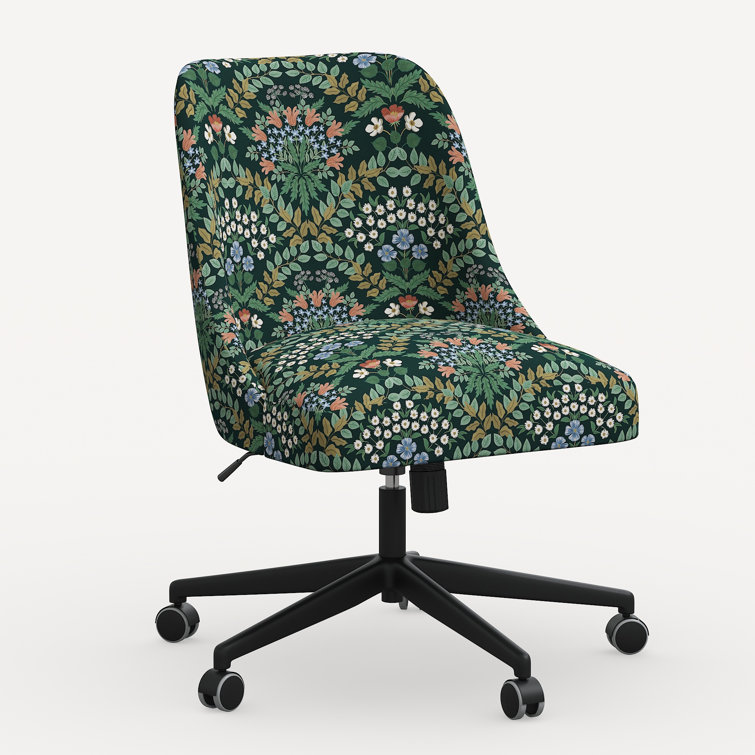 Emerald Floral Linen Upholstered Adjustable Desk Chair